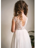 Ivory Eyelash Lace Tulle Sheer Back Flower Girl Dress